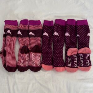 Burton Kids Pink and Purple Heavyweight Performance Ski Socks 4 pairs S/M